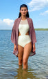 Purple Printed Flutter Sleeve Kimono